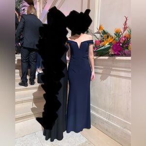 Elegant Navy Off-Shoulder Evening Gown